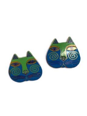 Laurel Burch vintage and rare blue and green cat enamel buttons, retired design